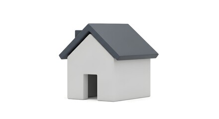 Sleek Minimalist 3D House Model with a Charcoal Roof Isolated on White.