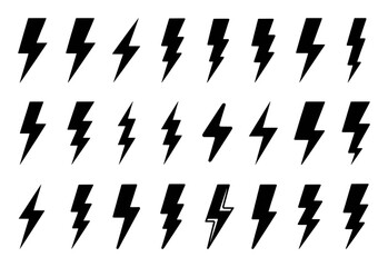 Collection of Black Lightning Bolt Icons on White Background