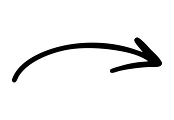 Curved arrow icon, transparent PNG, minimal black outline design for direction, navigation, movement, pointer, forward, and progress in UI, apps, and infographics.