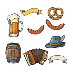 A collection of oktoberfest themed illustrations on a white background