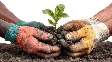 Hands gently holding a young plant growing in soil, symbolizing growth, new beginnings, and environmental care