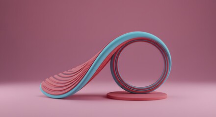 Abstract Geometric Loop Sculpture on Pink Background