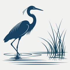 Graceful heron silhouette standing in still water vector illustration design