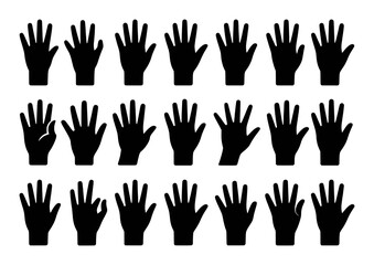 Collection of Black Silhouette Hands on White Background