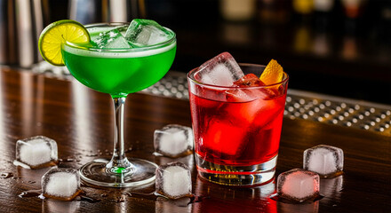 Refreshing cocktails ice cubes lime garnish bar drinks summer drinks alcohol beverages mixed drinks