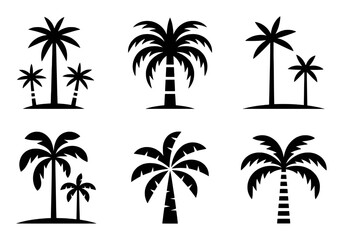 Fototapeta premium Collection of Black Silhouette Palm Tree Icons on White Background