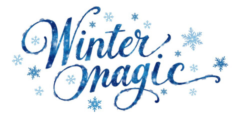 Winter magic typographic art with snowflakes in blue colors  