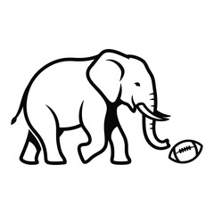 Obraz premium Black silhouette of an elephant with a football on a white background American football sport