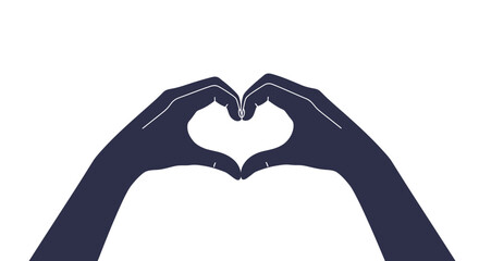Obraz premium Heart symbol made with hands in minimalistic dark silhouette style on white background