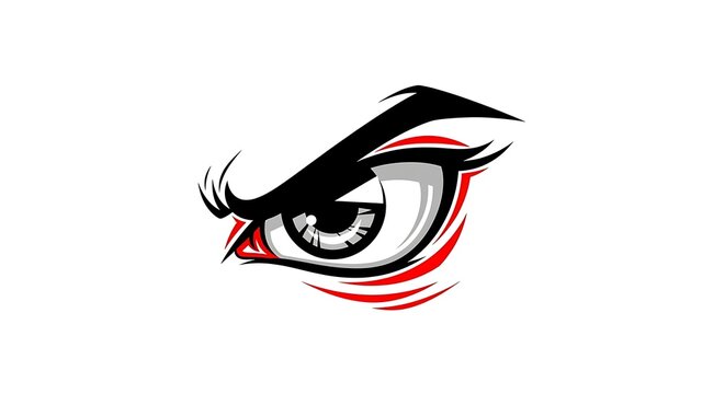 Intense, focused eye graphic with aggressive black and red tribal accents symbolizing vigilance, power, and sharp attention to detail for dynamic branding
