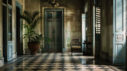 Fototapeta premium Antique hallway interior with vintage doors