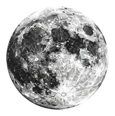 Simple Grayscale Grunge Style Full Moon Detailed Lunar Surface Isolated Hand Drawn Watercolor Painting Illustration