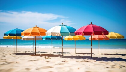 Colorful Beach Umbrellas with Sunny Day.