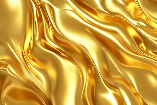 Fototapeta Luxurious gold fabric texture with smooth folds, a visually stunning background texture adding an