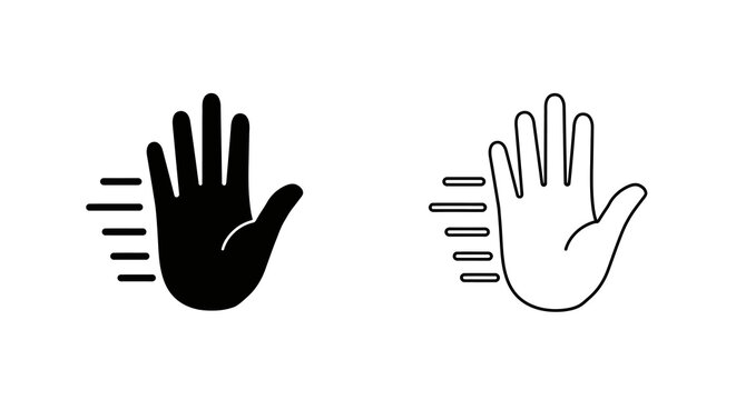 Silhouette and outline high five icons with motion lines