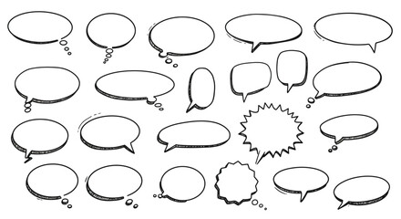 Fototapeta premium Hand drawn speech and thought bubbles collection with diverse styles and shapes