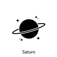 Obraz premium Stylized Black Silhouette of Saturn the Ringed Planet Amidst Stars.