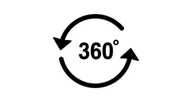 360 degrees symbol with arrows for rotation and navigation