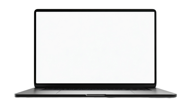 Front view of a laptop computer with a blank white screen