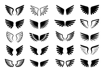 Collection of Diverse Angel Wing Icons in Black and White