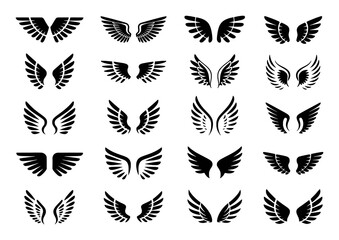 Collection of Diverse Black Wing Silhouettes on White Background