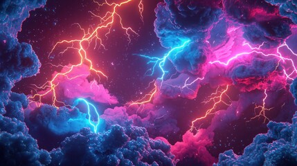 Abstract neon lightning clouds background