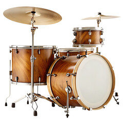 Wooden drum kit with cymbals and hardware isolated on a transparent background musical instrument