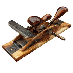 Antique wooden woodworking plane tool for carpentry isolated on transparent background