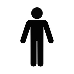 Black silhouette of a person standing with arms down and legs together on a white background image on transparent background