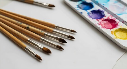 Obraz premium Detailed Artist Station with Precise Watercolor Mixing Techniques on Ceramic Palette