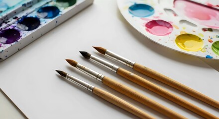 Obraz premium Tranquil Painting Environment Featuring Soft Watercolor Tones and Clean Brushes