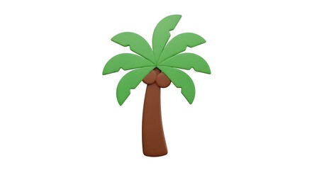 Vibrant 3D Claymation Style Palm Tree with Coconuts Isolated on a Clean White Background.