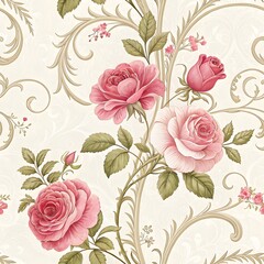 Seamless floral pattern with roses in vintage decorative style