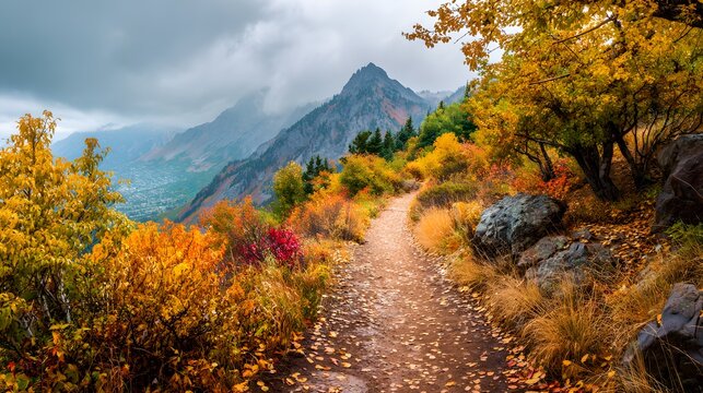 Autumn scenic mountain landscape hiking trail colorful foliage nature photography adventure travel destination