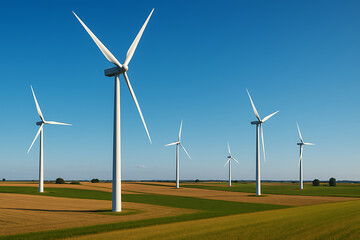Wind turbine farm renewable energy, wind power generation landscape, sustainable electricity production, clean energy technology, eco friendly infrastructure, green field countryside, alternative powe