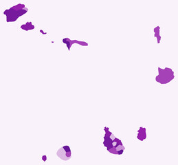 Map of Cabo Verde with regions. Just a simple country border map with region division. Purple color palette. Flat Cabo Verde shape with administrative division. Vector illustration.