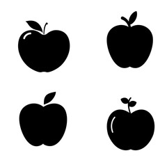 Minimal black apple silhouette vector icons, isolated fruit symbols for logo, design, and graphic illustration.