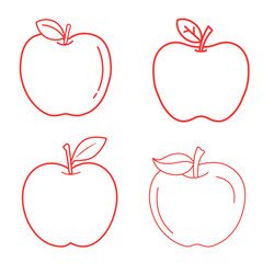 Minimal red apple silhouette vector icons, isolated fruit symbols for logo, design, and graphic illustration.