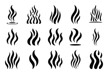 Collection of stylized black and white smoke and steam icons