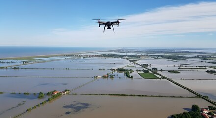 Drone view of extensive agricultural flooding.