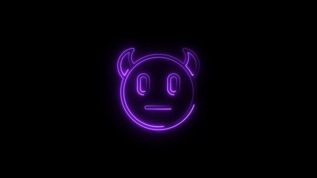 Neon Devil Emoji Icon Glowing Purple on Black Background Abstract Digital Art Animation
