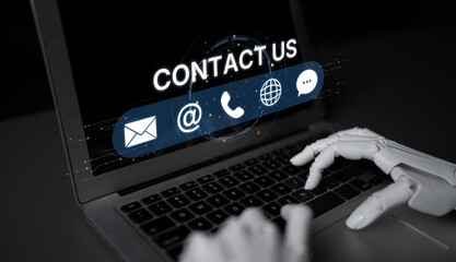 AI supports customer contact with smart UI icons for email, chat, phone, and message to streamline communication and enhance customer support interaction. Artificial intelligence spline