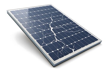 Damaged solar panel on a white background angled