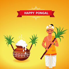 Pongal Festival Vector Illustrative Poster Design