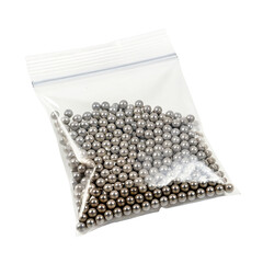 Small metal balls in clear plastic bag for industrial and craft use storage packaging solution