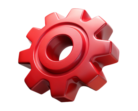 Red shiny gear cog wheel isolated on transparent background