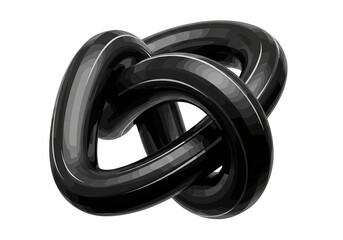 Abstract black interlocking knot forming a complex loop, isolated on a white background, symbolizing connection and unity in a modern design