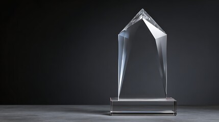 Nice photo of empty acrylic award design mockup, blank glass trophy mockup. Template for a transparent crystal prize plate.