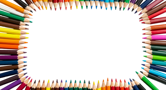 Frame of colorful pencils png isolated on transparent background