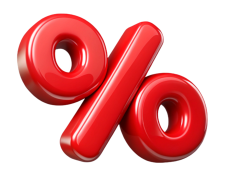 Red percentage sign symbol isolated on transparent background